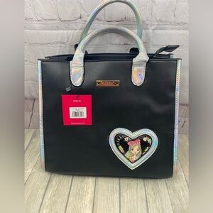 Nicole Lee Black Top Handle Carlotta Tote Bag Detachable Shoulder Strap Purse